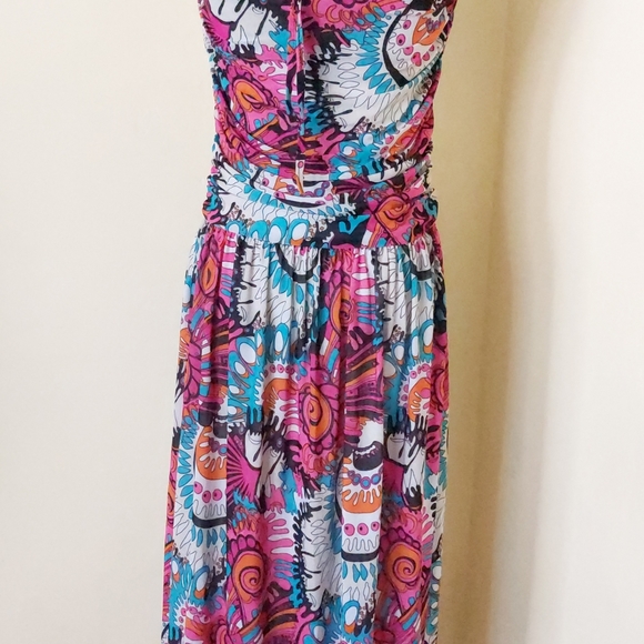 Womens Funky Bright Abstract Paisley Print Fashion Maxi Summer Halter Dress - Picture 6 of 8